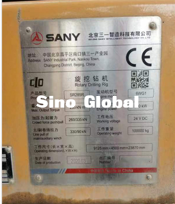 6WG1 Sany সেকেন্ড হ্যান্ড রোটারি ড্রিলিং রিগ ইঞ্জিন পাওয়ার 300KW SR285R 2020